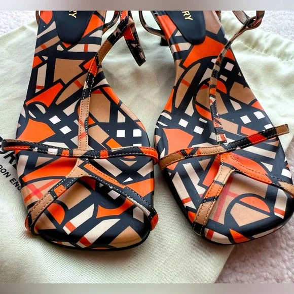 Burberry Black / Orange Lucy Kitten Heel Strappy Sandals - Picture 4 of 11